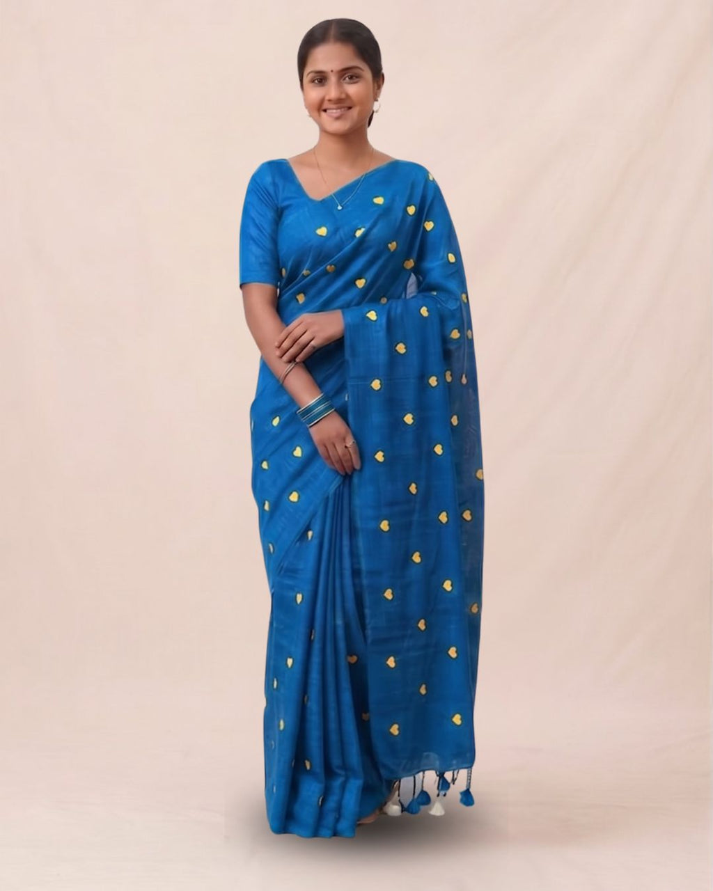 Khadi heart embroidery - Navy blue