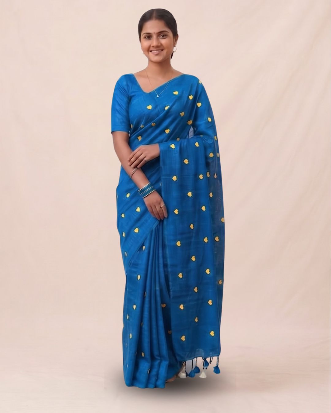 Khadi heart embroidery - Navy blue