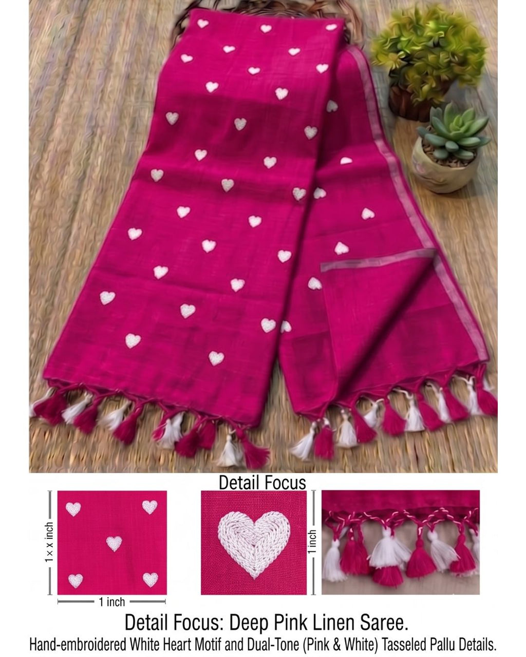 khadi heart embroidery - Pink