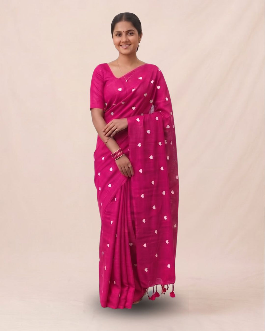 khadi heart embroidery - Pink