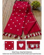 Khadi heart embroidery - Red