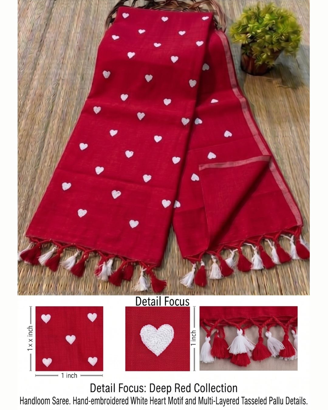 Khadi heart embroidery - Red