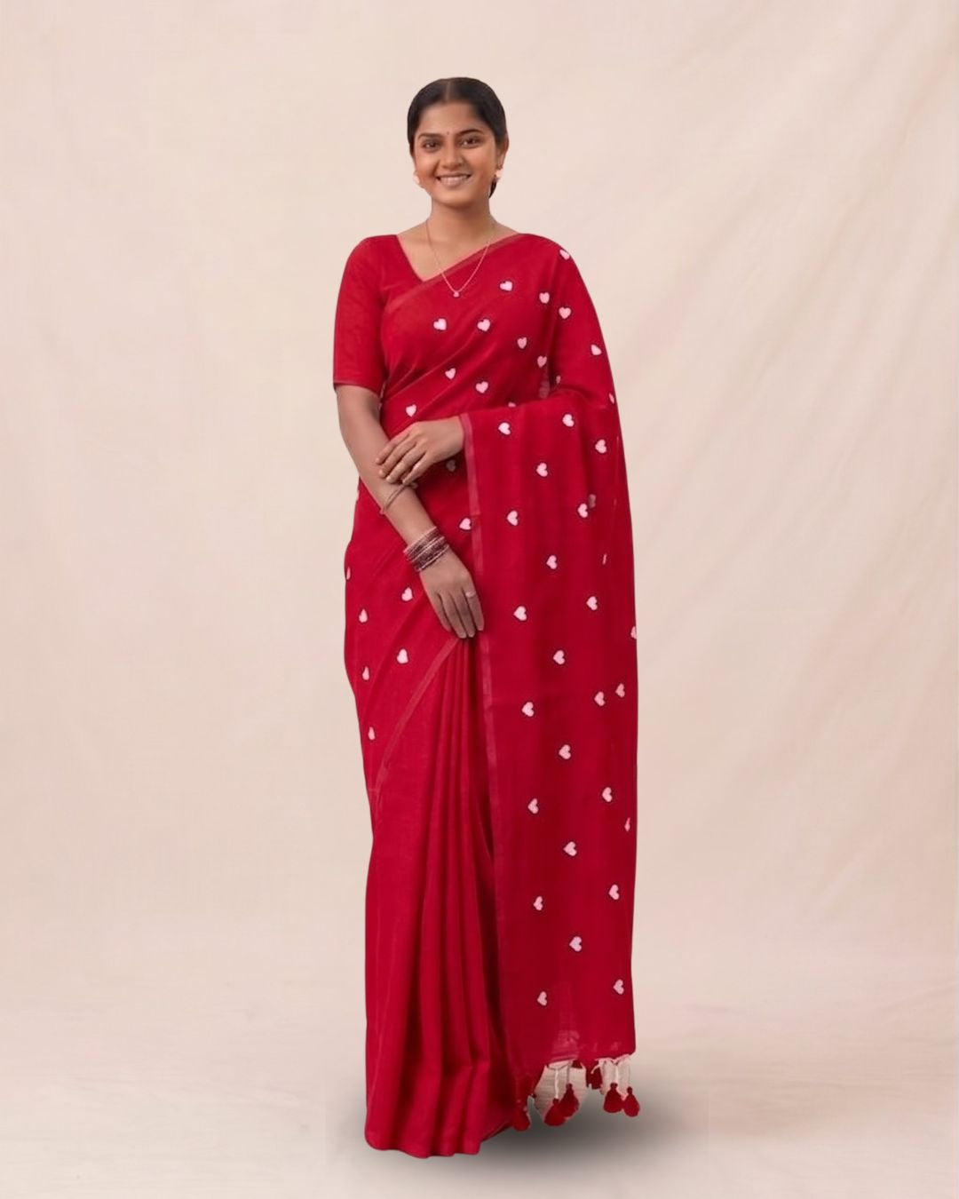 Khadi heart embroidery - Red