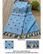 Khadi heart embroidery - Sky blue
