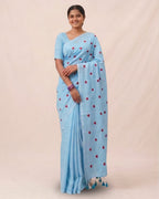 Khadi heart embroidery - Sky blue
