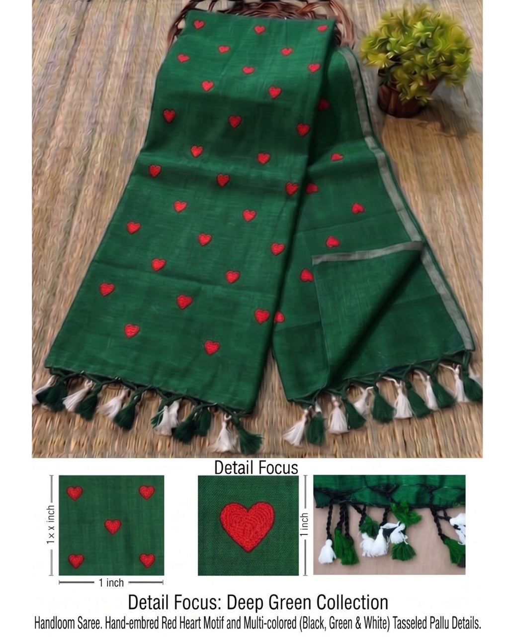 Khadi heart embroidery - Bottle Green