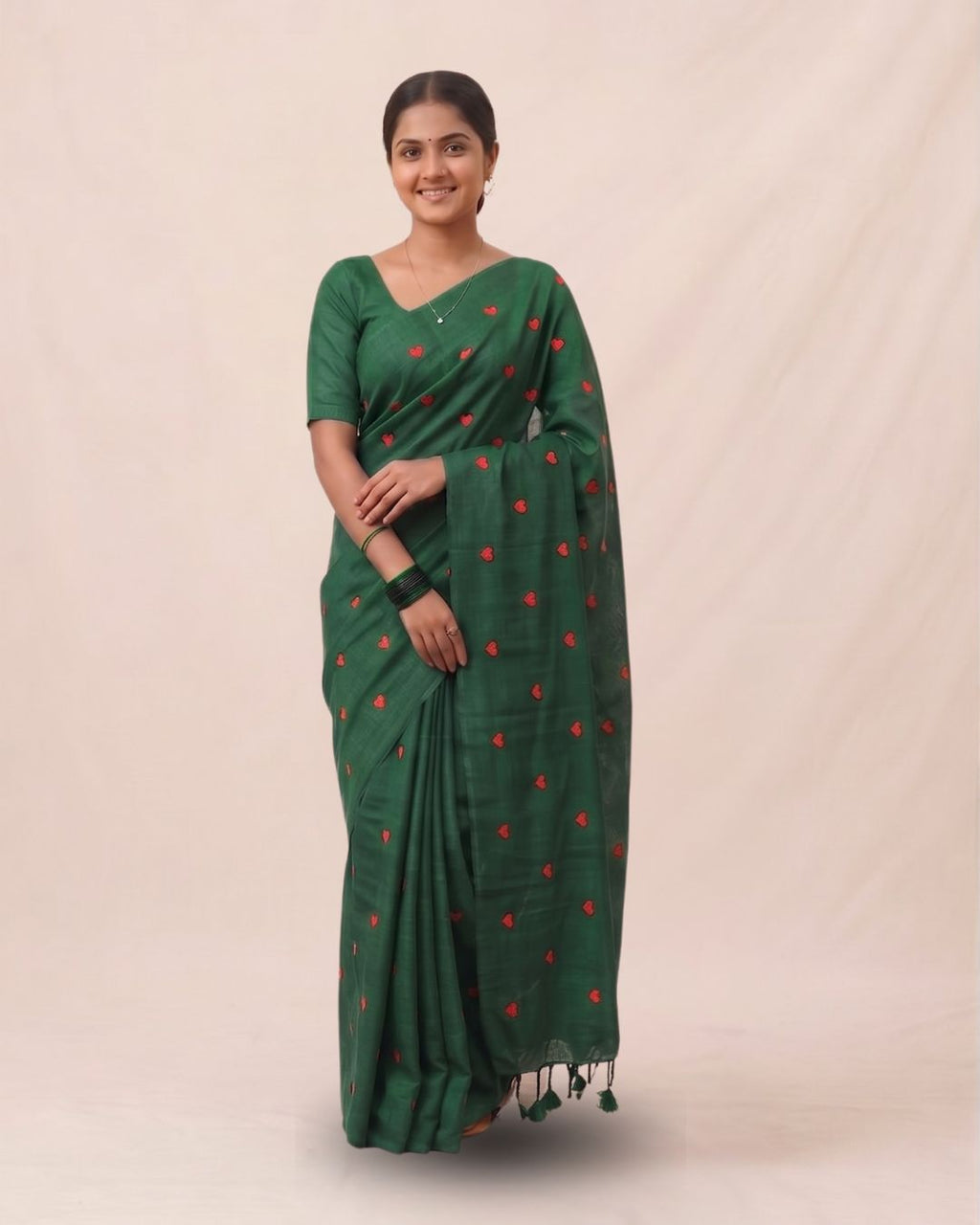 Khadi heart embroidery - Bottle Green
