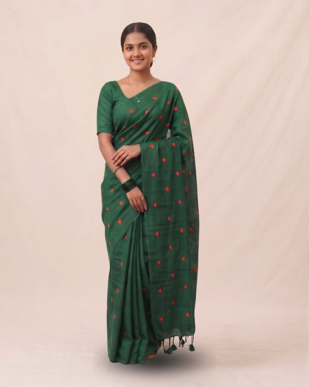 Khadi heart embroidery - Bottle Green