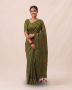 Khadi heart embroidery - Mehandi Green