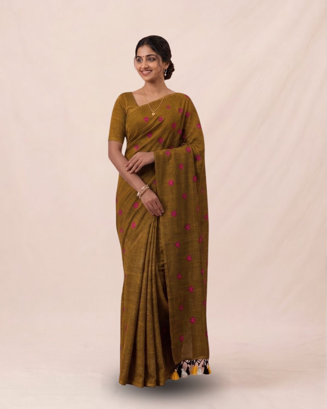Khadi heart embroidery - Mustard yellow