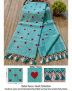 Khadi heart embroidery - Seafoam Green