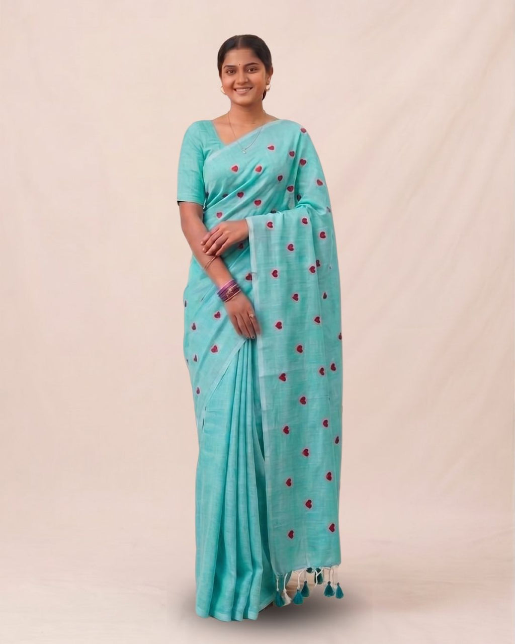 Khadi heart embroidery - Seafoam Green