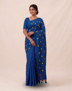 Khadi heart embroidery - Teal blue (yellow)