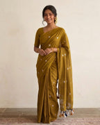 Khadi jasmine embroidery - Mustard yellow