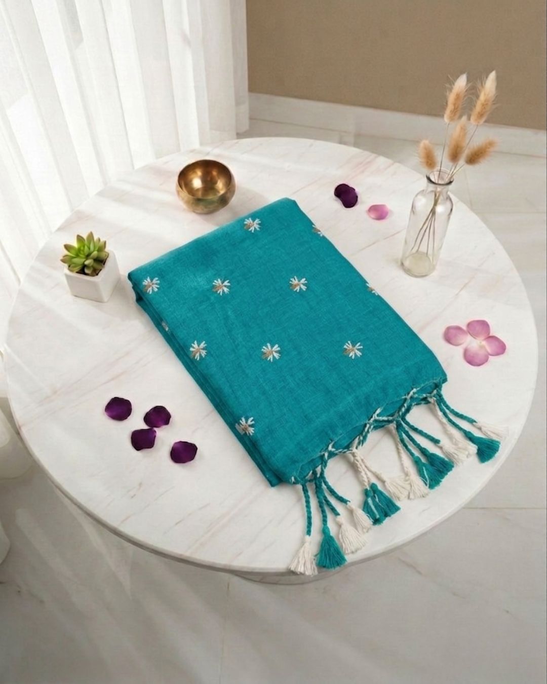 Khadi jasmine embroidery - Ramar Green