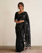 Khadi jasmine embroidery - Black