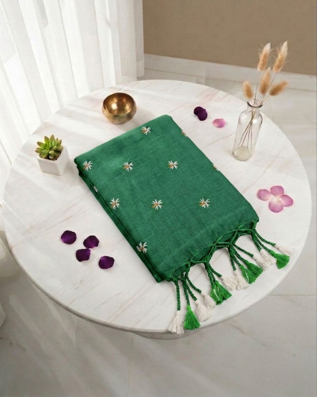 Khadi jasmine embroidery - Green