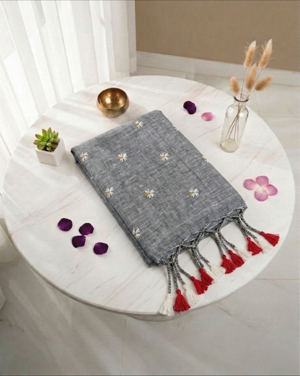 Khadi jasmine embroidery - Grey