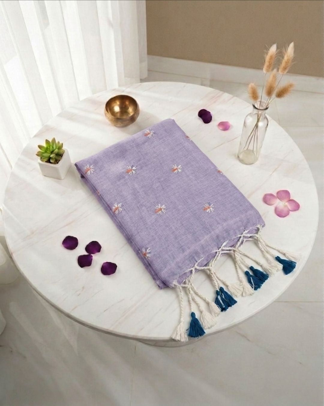 Khadi jasmine embroidery - Lavendar