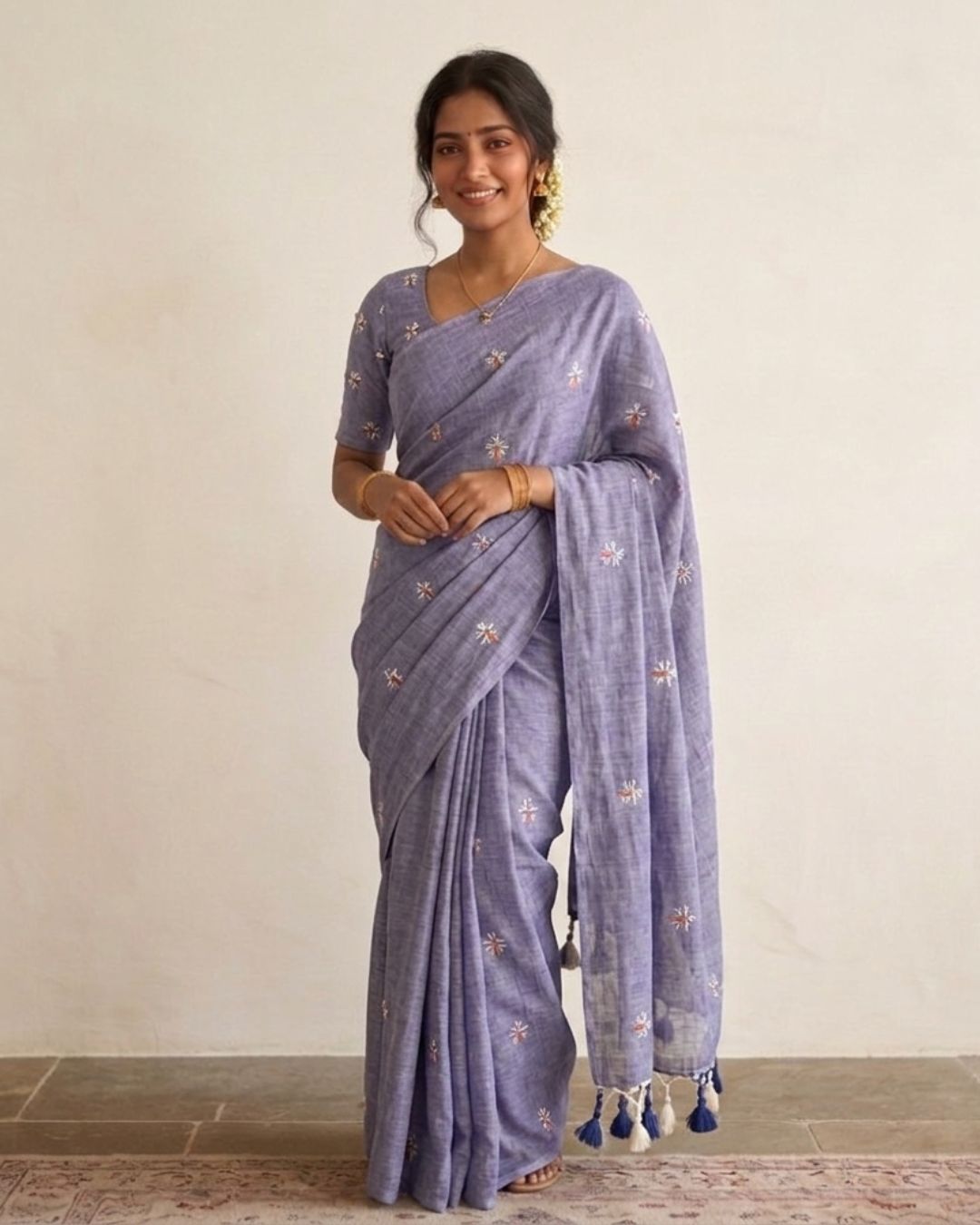 Khadi jasmine embroidery - Lavendar