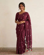 Khadi jasmine embroidery - Maroon