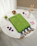 Khadi jasmine embroidery - Parrot Green
