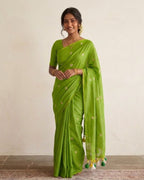 Khadi jasmine embroidery - Parrot Green