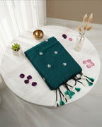 Khadi jasmine embroidery - Peacock Green