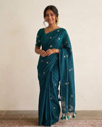 Khadi jasmine embroidery - Peacock Green