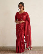 Khadi jasmine embroidery - Red