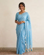 Khadi jasmine embroidery - Sky blue
