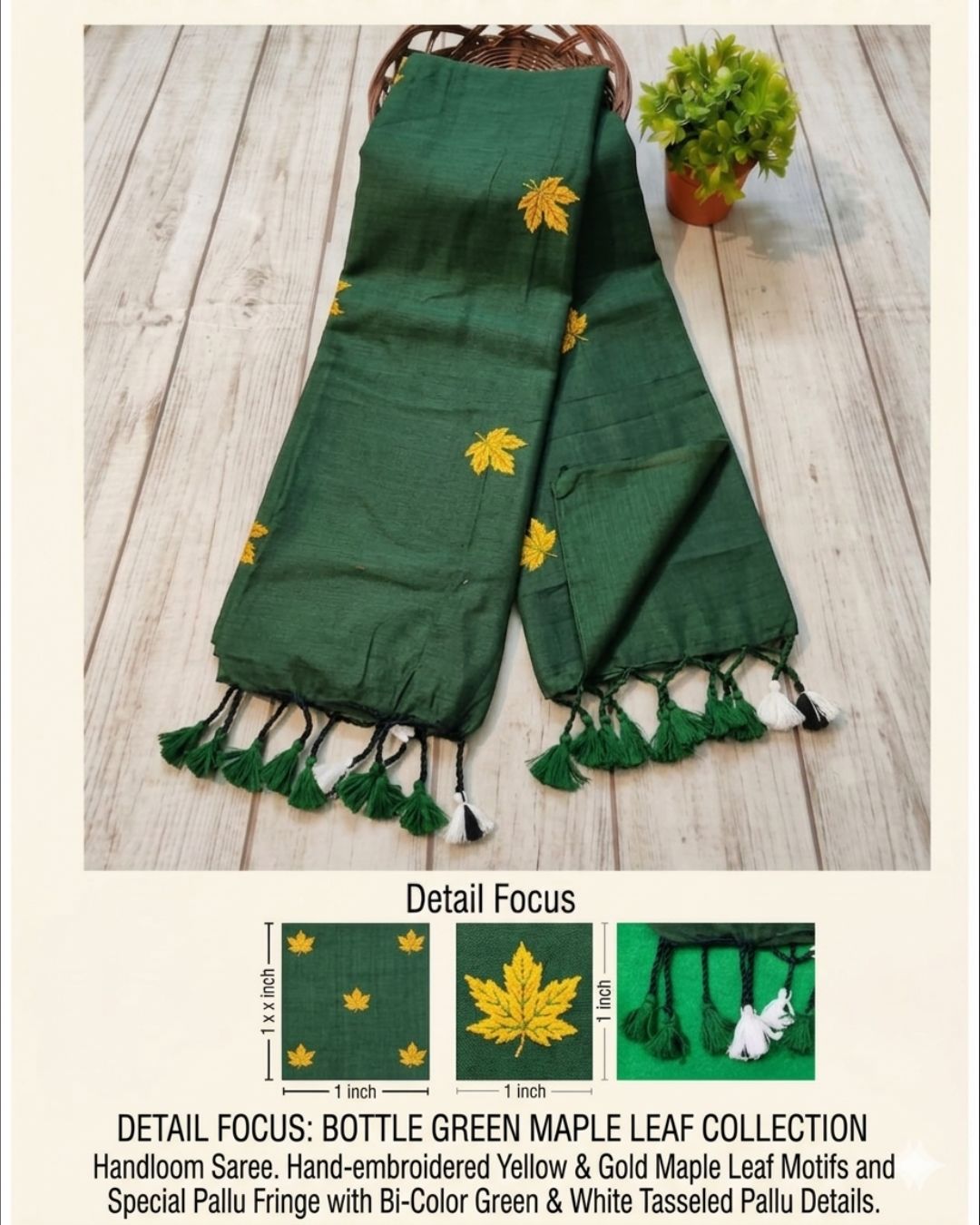 Khadi leaf embroidery -  Bottle Green