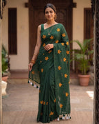 Khadi leaf embroidery -  Bottle Green