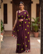 Khadi leaf embroidery - Dark Maroon