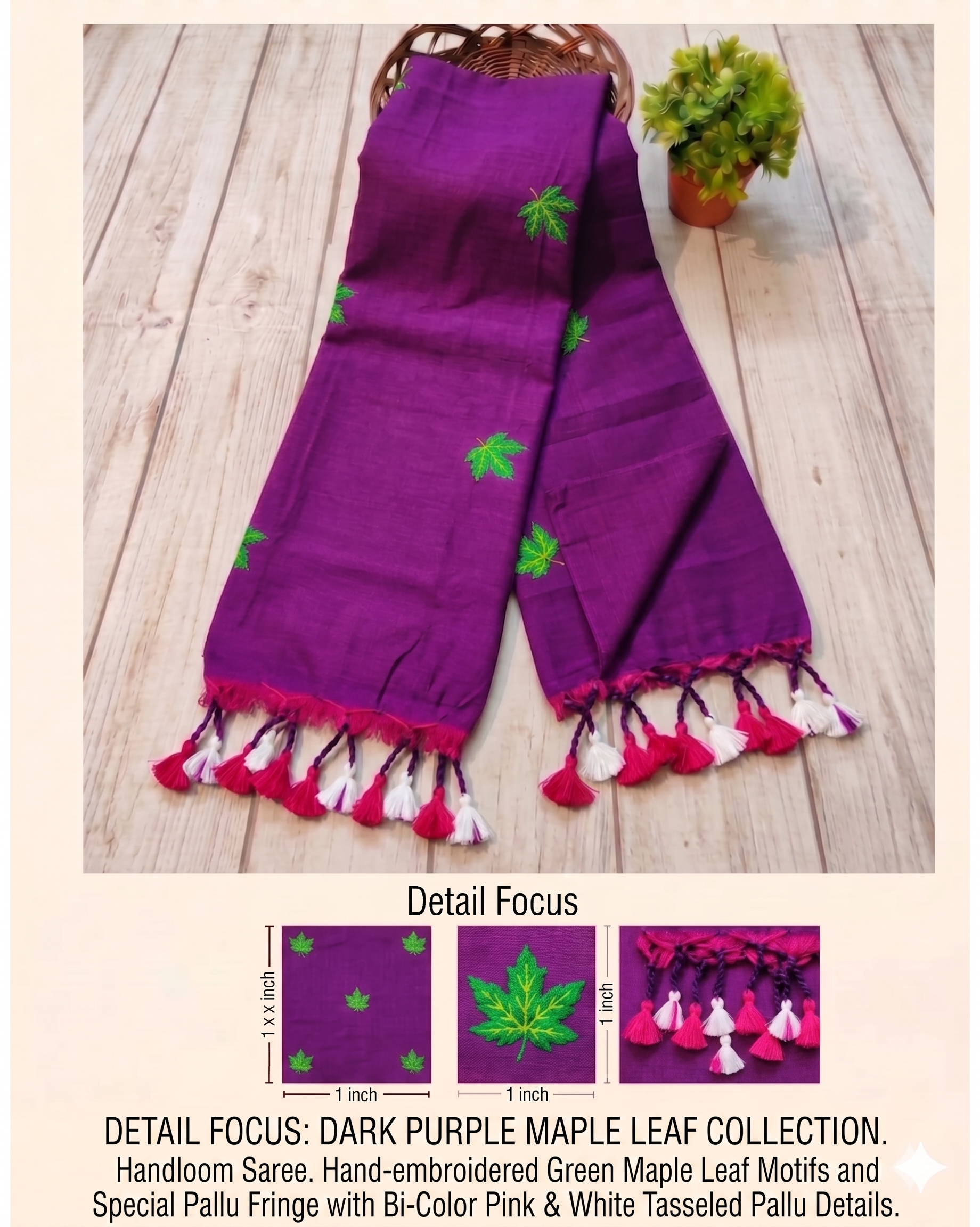 Khadi leaf embroidery - Dark Purple