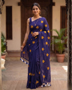 Khadi leaf embroidery -  Ink Blue