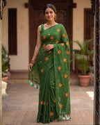 Khadi leaf embroidery -  Leaf Green