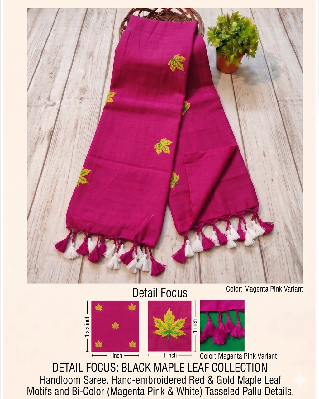 Khadi leaf embroidery -  Pink