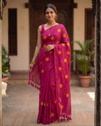 Khadi leaf embroidery -  Pink