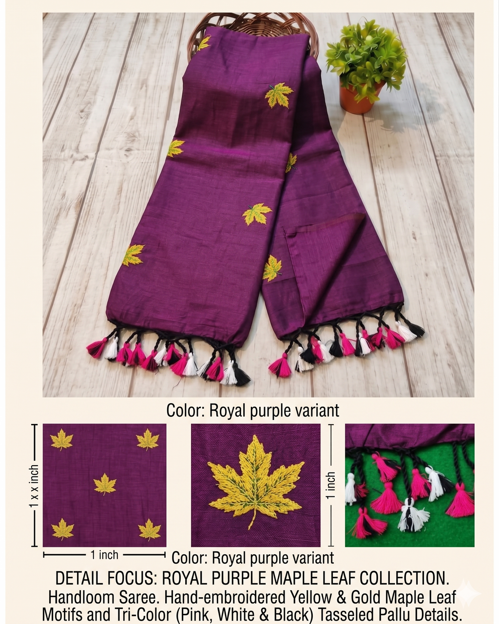 Khadi leaf embroidery -  Royal Purple