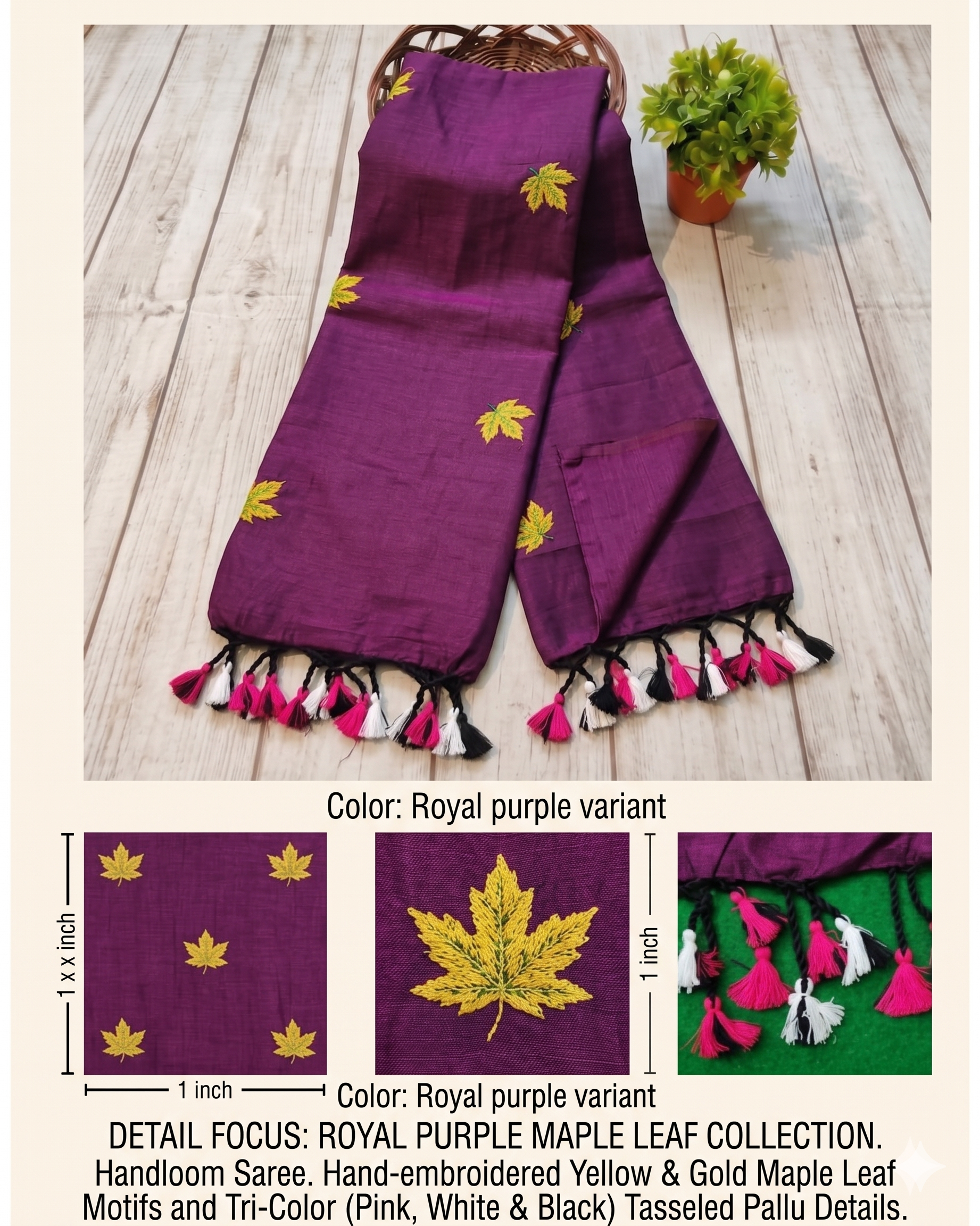 Khadi leaf embroidery -  Royal Purple