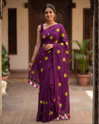 Khadi leaf embroidery -  Royal Purple