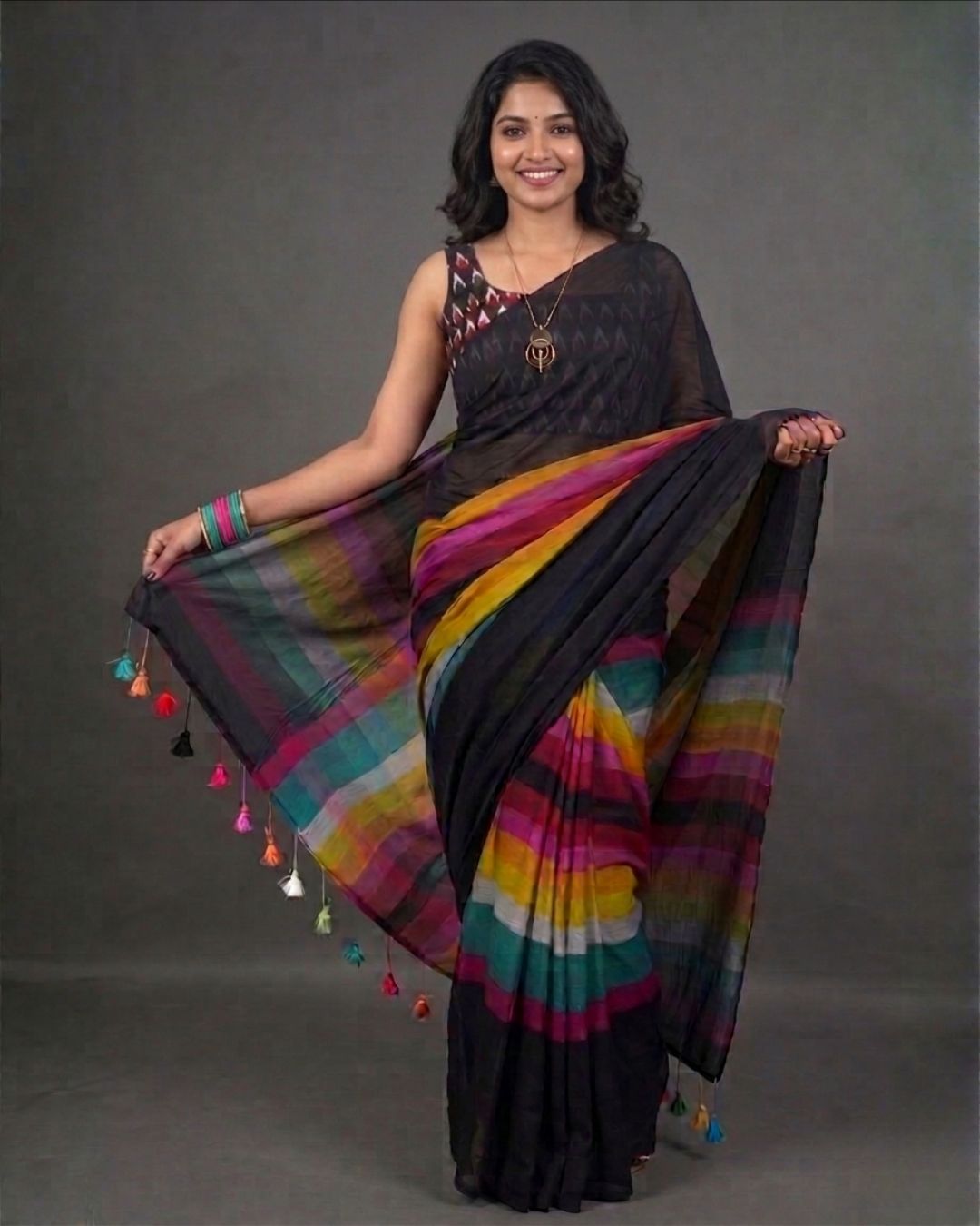 Khadi plain rainbow - Black