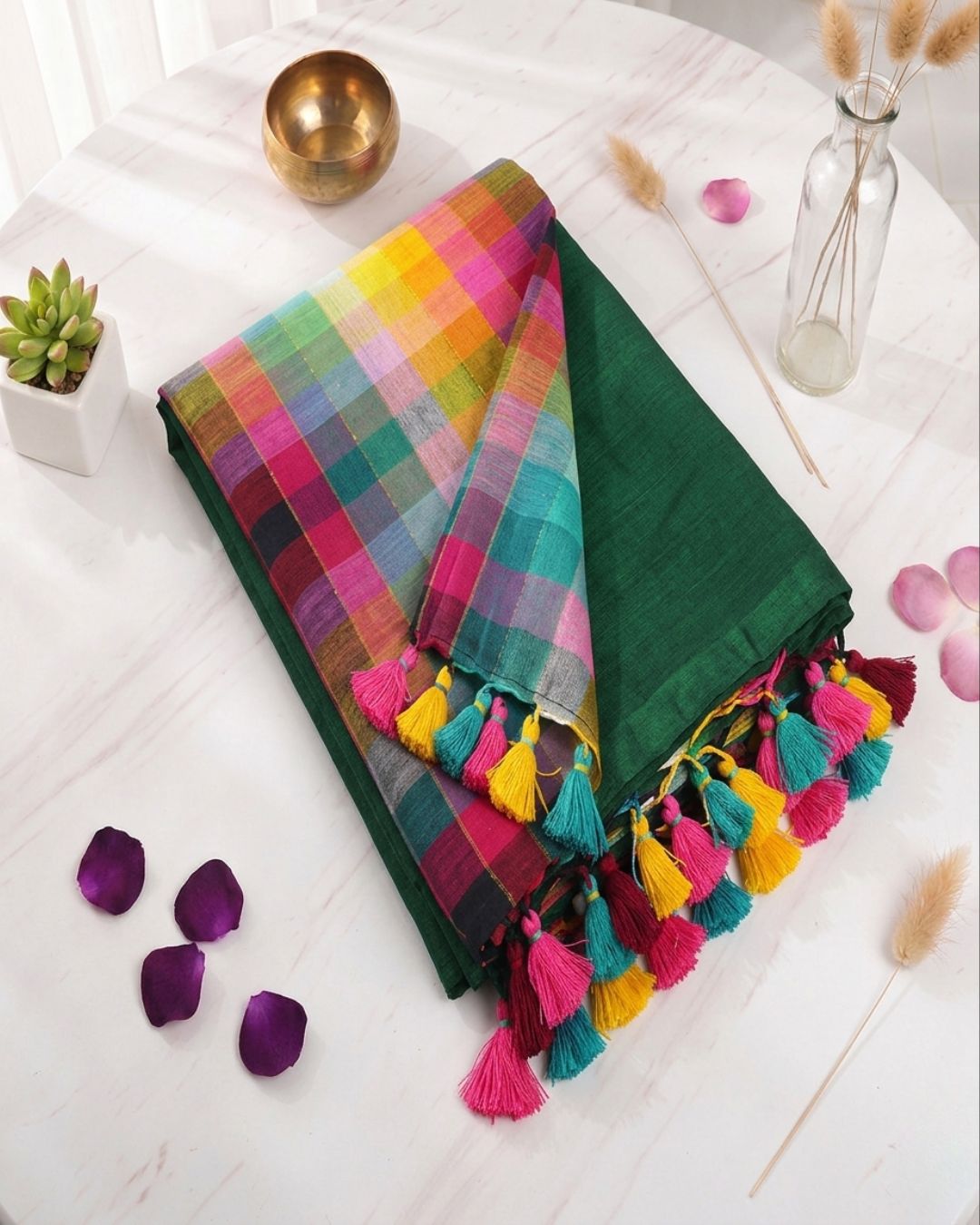 Khadi plain rainbow - Bottle green