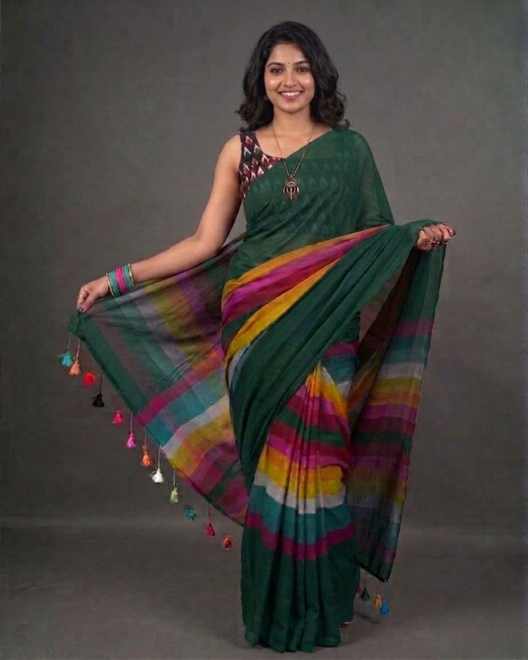Khadi plain rainbow - Bottle green