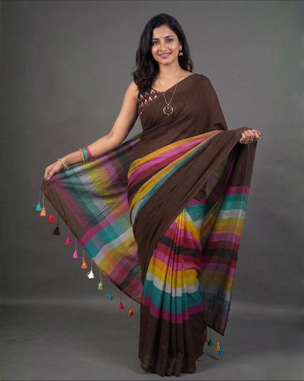 Khadi plain rainbow - Chocolate brown