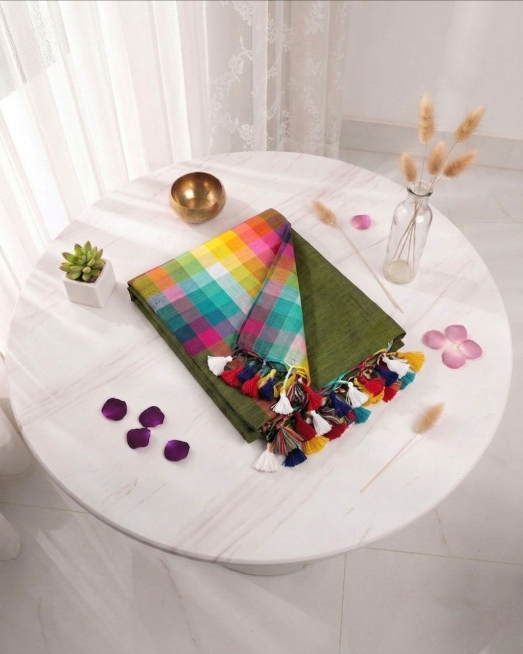 Khadi plain rainbow - Mehandi green