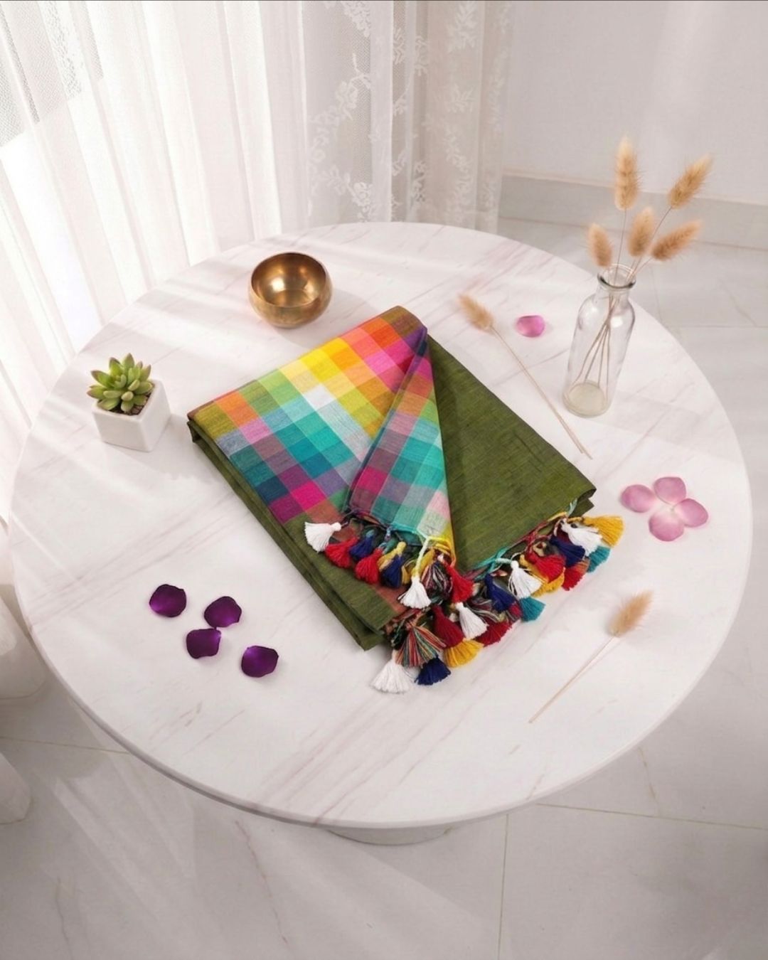 Khadi plain rainbow - Mehandi green