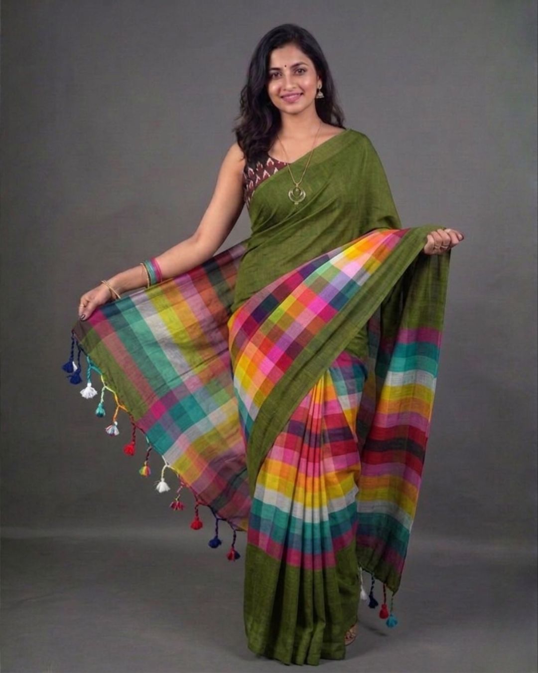 Khadi plain rainbow - Mehandi green