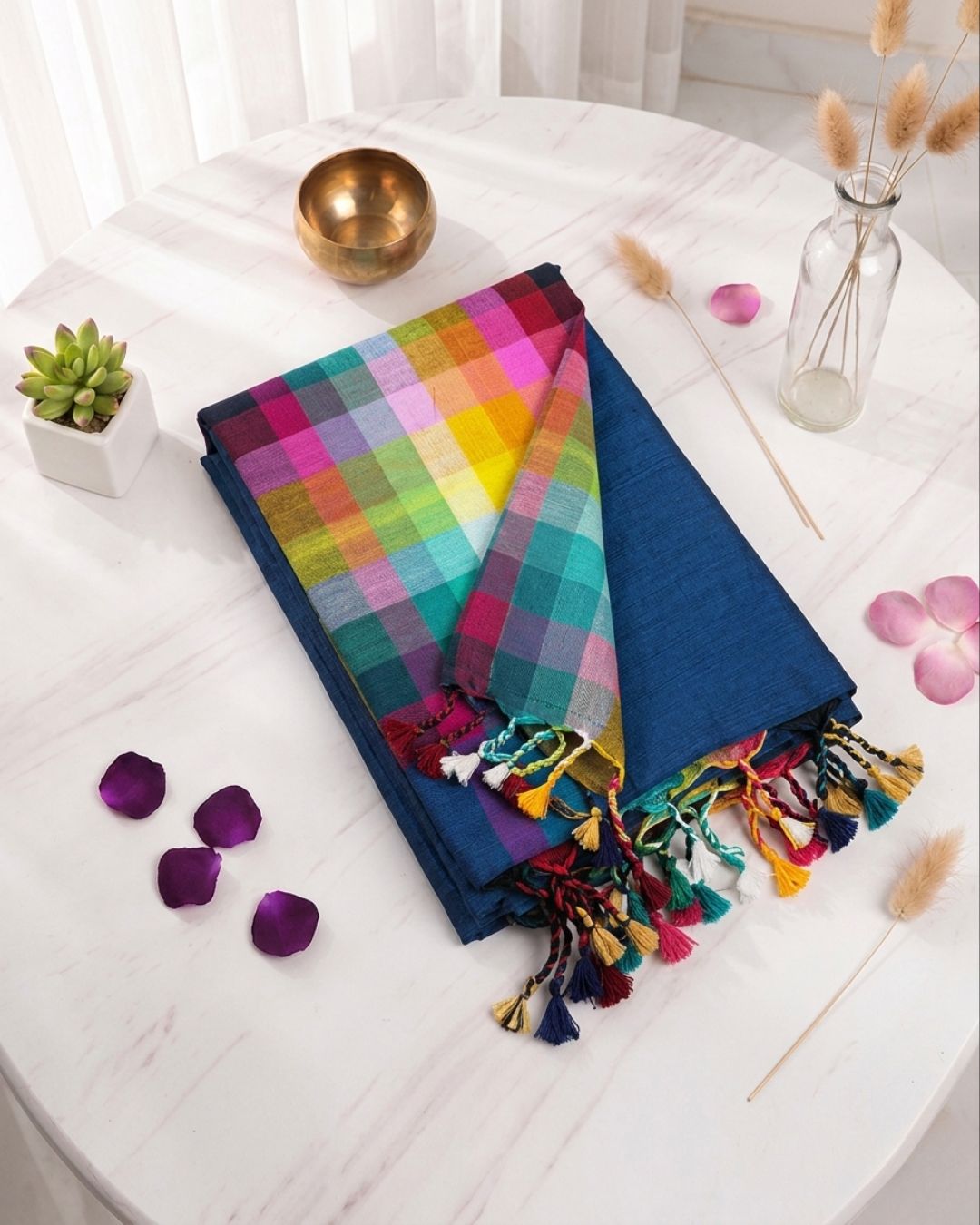 Khadi plain rainbow - Teal blue